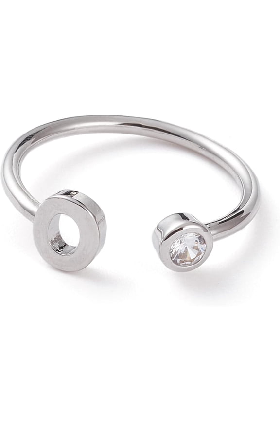 1 Pcs Brass Micro Pave Clear Cubic Zirconia Cuff Rings Real Platinum Plated Open Rings Letter.O Metal Rings Decoration for Women Wedding Engagement Party Jewelry Gift for diy