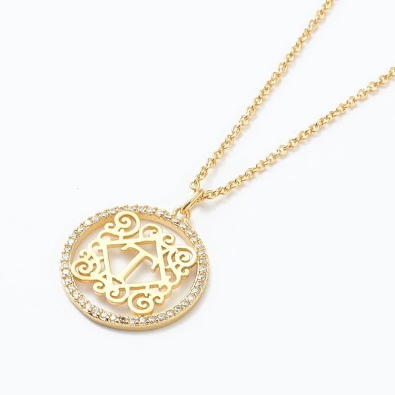 1 Pcs Brass Micro Pave Clear Cubic Zirconia Pendant Necklaces Flat Round with Letter Necklace Accessory Real 18K Gold Plated Necklace Decoration