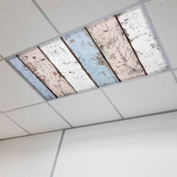 1 Pcs Broken Wood Broad Fluorescent Light Covers Vintage Stripe Wood Retro Style Magnetic Light Covers for Ceiling Lights 4 x 2 ft Drop Ceiling Lights Cover Shade for Office, Home, Hospital