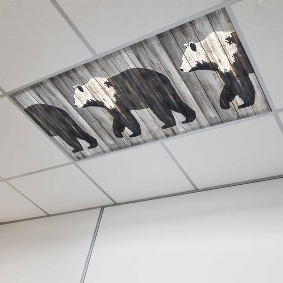 1 Pcs Brown Bear Form Fluorescent Light Covers Impressionist Animal Silhouette Magnetic Light Covers for Ceiling Lights 4 x 2 ft Drop Ceiling Lights Cover Shade for Office, Home, Hospital