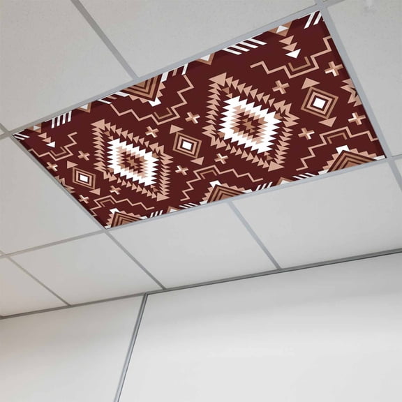 1 Pcs Brown Red Rectangle Fluorescent Light Covers Tribal Retro Classic Geometric Abstract Magnetic Light Covers for Ceiling Lights 4 x 2 ft Drop Ceiling Lights Cover Shade for Office, Home, Hospital