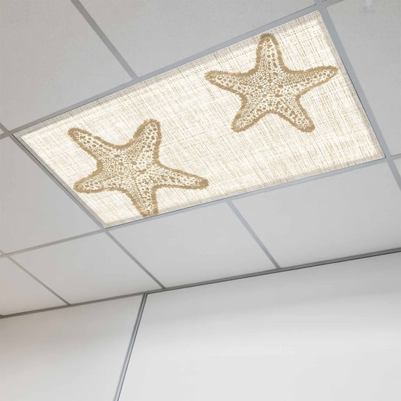 1 Pcs Brown Starfish Fluorescent Light Covers Marine Life Ocean Linen Texture Modern Coastal Magnetic Light Covers for Ceiling Lights 4 x 2 ft Drop Ceiling Lights Cover Shade for Office, Home,