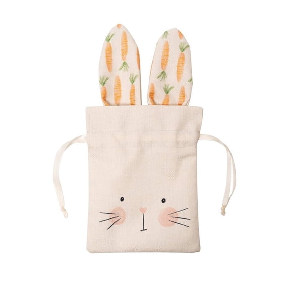 1 Pcs Bunny Gift Bag, Bunny Birthday Decoration Party Gift Bags Easter Treat Bags Bunny Favor Bag Reusable Burlap Goodie Rabbit Drawstring for Somebunny is One Kids Baby Shower Garden Tea