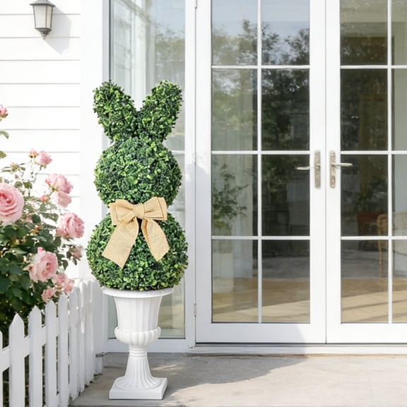 1 Pcs Bunny Topiary Bunny Shaped Topiary Trees, Artificial Boxwood Topiary Bunny with Planter Pots for Indoor Outdoor Home Porch Decor Easter Decor