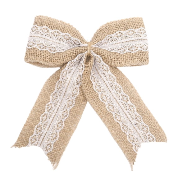 1 Pcs Burlap Lace Bows,Rustic Burlap Bows for Christmas Tree Decorations,5.51X6.69 inch Christmas Bows Knot Handmade Bows,for Farmhouse Wreaths,Christmas Trees,Fall Crafts and Gift Wrapping,A