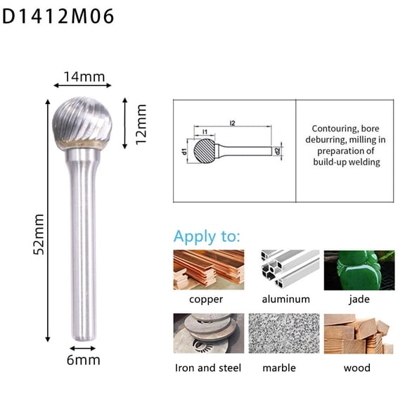 1 Pcs Burring Ball Head Die Grinder Bit Milling Carving Tool Tungsten Rotary File Carbide Burr Polishing Head Bit Grinder Parts