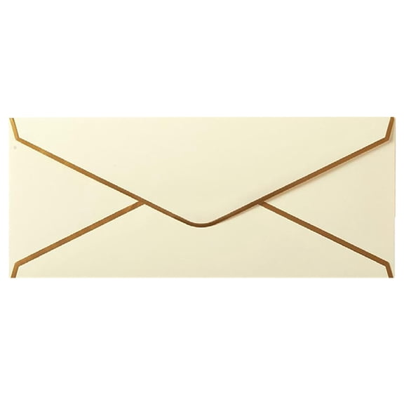 1 Pcs Business Envelopes,9.45 X 4.13 inches V-Flap Envelopes,Business Envelopes with Gold Border,Mailing Letters Business Envelopes for Letters, Postcards, Greeting Cards and Invitations,(Beige)