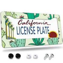 1 Pcs Cactus Pattern Label License Plate Frame,License Plate Cover for Car Decorative Parts,Aluminum License Plate Bracket Holder Rust-Proof for US Standard Car
