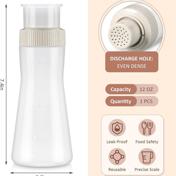 1 Pcs Cake Moistening Bottle Syrup Dispense 12 Oz/350ml Graduated Plastic Squeeze Bottle for Soaking Honey Syrup Rain Spray with Sealing Lid Easy Storage Reusable Baking Tools (White)