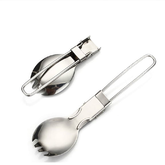 1 Pcs Camping Hiking Cookout Picnic Foldable Spork Stainless Steel Fork Spoon