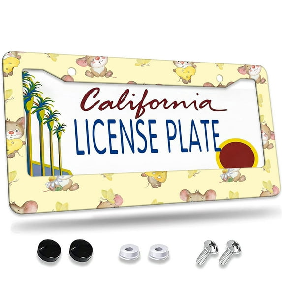 1 Pcs Cartoon animal pattern label template License Plate Frame,License Plate Cover for Car Decorative Parts,Aluminum License Plate Bracket Holder Rust-Proof for US Standard Car