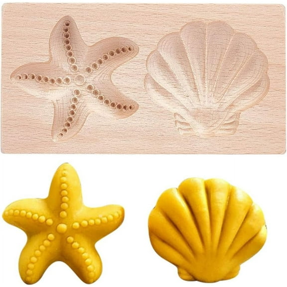 1 Pcs Carved Wooden Starfish Shell Cookie Mold Kitchen Wooden Cookie Cutter 3D Biscuit Press Stamp Molds Gingerbread Cookie Stamp