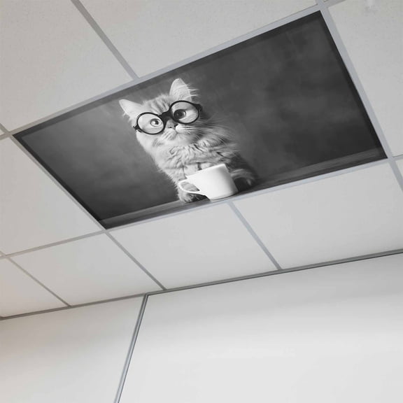 1 Pcs Cat Drinking Coffee Fluorescent Light Covers Funny Animal Magnetic Light Covers for Ceiling Lights 4 x 2 ft Drop Ceiling Lights Cover Shade for Office, Home, Hospital