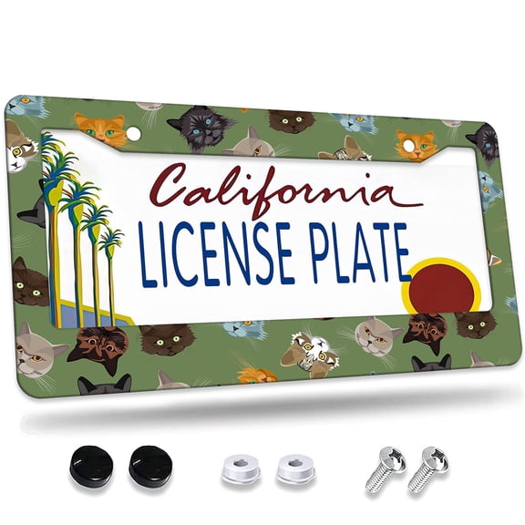1 Pcs Cat Pattern Background With Blank Space License Plate Frame,License Plate Cover for Car Decorative Parts,Aluminum License Plate Bracket Holder Rust-Proof for US Standard Car