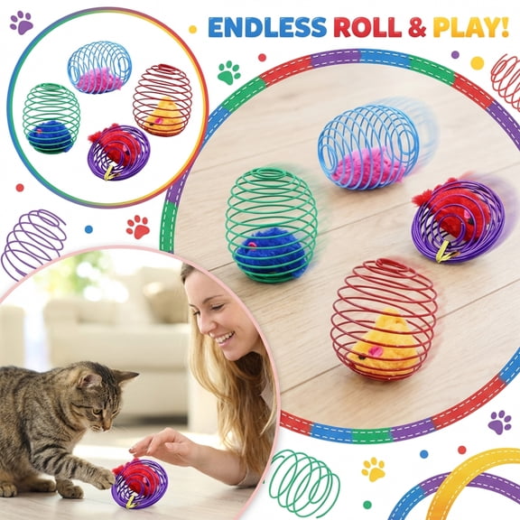 1 Pcs Cat Spring Balls Toys Stretchable Rolling Balls Colorful Playful Coils Interactive Action Toy Caged Rats for Kitten Pet Supplies (Random Color)