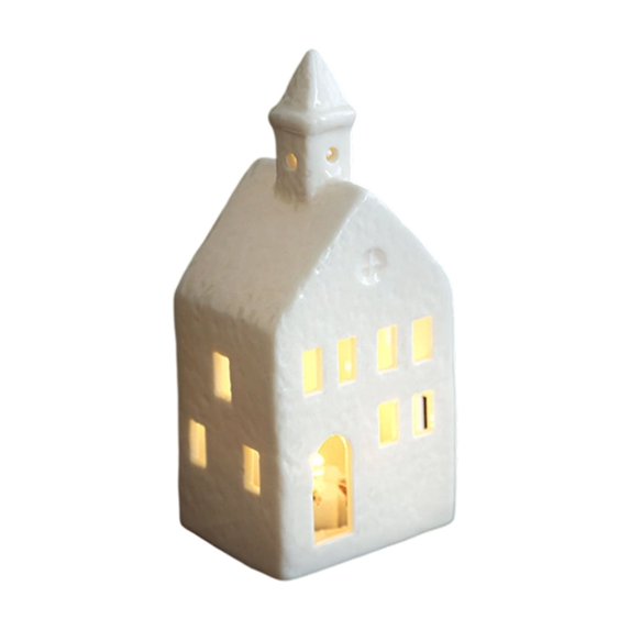 1 Pcs Ceramic Christmas Tree Ornaments, LED Light Luminous Hollow Xmas Tree Modern House Style Desktop Decoration Atmosphere Night Light