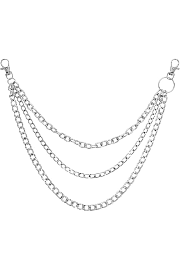 1 Pcs Chain Pants, Heavy Duty 3-Layer Silver Wallet Chain for Men Women, Punk Goth Jeans Belt Purse Chains, Hip Hop Metal Pant Chains for Keys Wallet