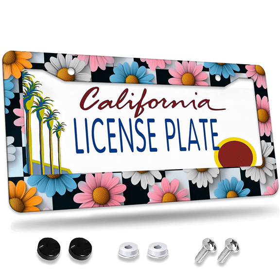 1 Pcs Checkered License Plate Frame, License Plate Cover for Car Decorative Parts, Aluminum License Plate Bracket Holder Rust-Proof Weather-Proof for US Standard Car
