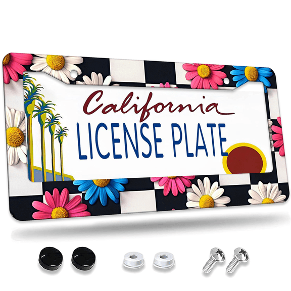 1 Pcs Checkered License Plate Frame, License Plate Cover for Car Decorative Parts, Aluminum License Plate Bracket Holder Rust-Proof Weather-Proof for US Standard Car