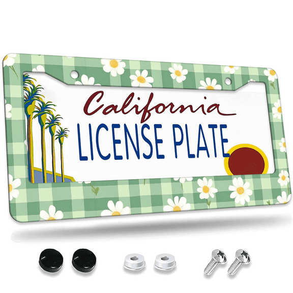 1 Pcs Checkered Pattern License Plate Frame, License Plate Cover for Car Decorative Parts, Aluminum License Plate Bracket Holder Rust-Proof Weather-Proof for US Standard Car