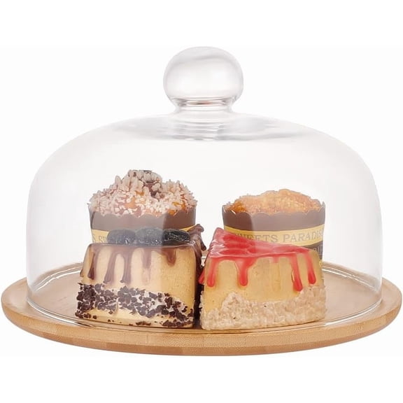 1 Pcs Cheese Cloche Dome 25x17.5cm/9.84x6.89 Inch Cake Display Server Tray Glass Dessert Cake Plate Clear Bell Cake Stand with Wood Base Cheese Cloche Dome for Kitchen Weddings Baking DIY