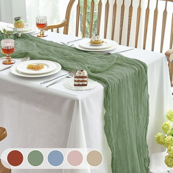 Parojati 1 Pcs Cheesecloth Table Runner 35'' x 120'' inch Nude Boho Gauze Cheese Cloth Table Runners Chair Sashes for Baby Shower Decoration Wedding Party Summer Garden Farmhouse (Sage Green)
