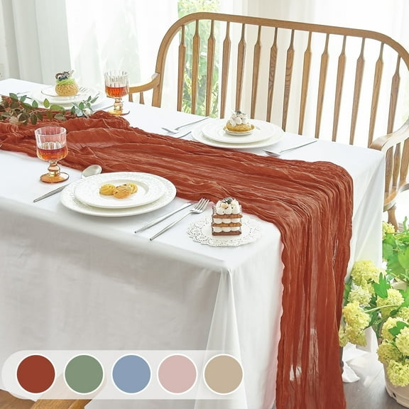 Parojati 1 Pcs Cheesecloth Table Runner 35'' x 120'' inch Nude Boho Gauze Cheese Cloth Table Runners for Baby Shower Decoration Wedding Party Summer Garden Farmhouse Terracotta