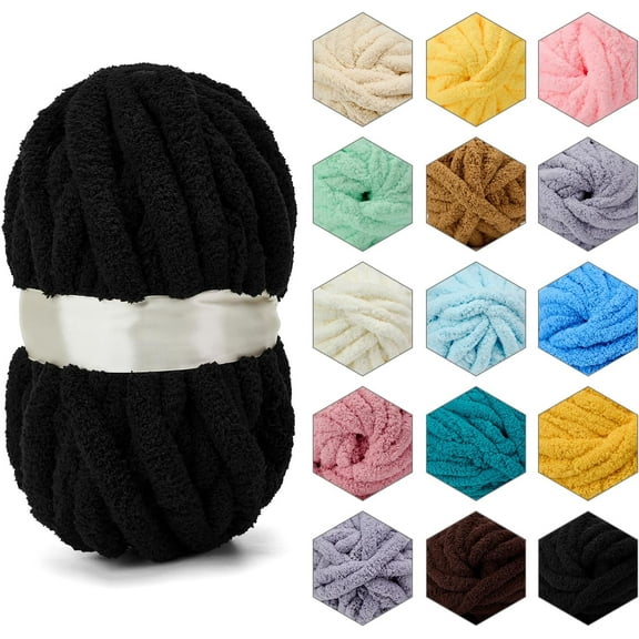 Chenille Chunky Yarn Super Bulky Soft Thick Fluffy Jumbo Giant Washable Polyester Big Yarn DIY for Arm Knit Blanket Cushion Bed Sofa Home Decor,0.55LB
