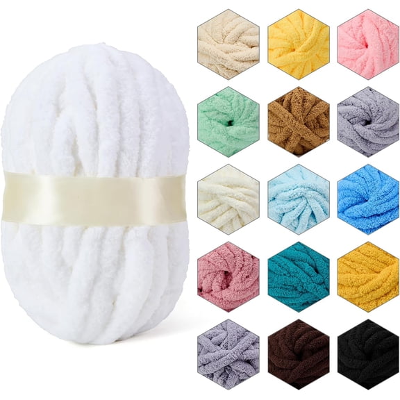 1 Pcs Chenille Chunky Yarn Super Bulky Soft Thick Fluffy Jumbo Giant Washable Polyester Big Yarn DIY for Arm Knit Blanket Cushion Bed Sofa Home Decor,Light