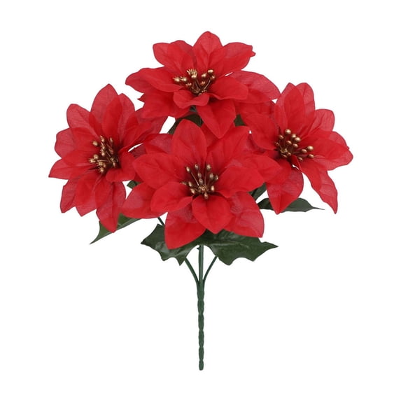 1 Pcs Christmas Artificial Flowers Decoration, Exquisite Poinsettia Bouquets With Stems Festival Ornaments For Xmas Tree Vase Filler Floral Arrangement