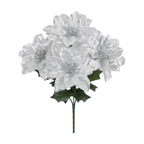 1 Pcs Christmas Artificial Flowers Decoration, Exquisite Poinsettia Bouquets With Stems Festival Ornaments For Xmas Tree Vase Filler Floral Arrangement