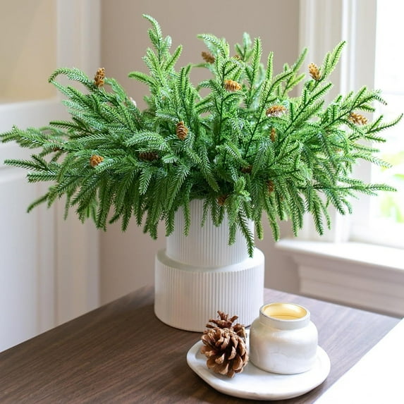 1 Pcs Christmas Decorations Christmas Norfolk Pine Branches with Pine Cones, Artificial Odorless Christmas Green Plants Branches for Vase Home Garden Decor 16.14 Inch Green