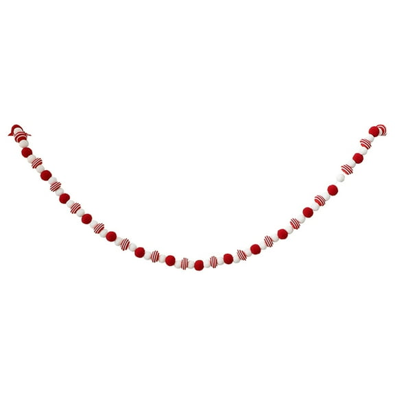 1 Pcs Christmas Felt Ball Garland, Garland Xmas Tree Decor Red and White Ball Bunting, Red & White Wool Felt Pom Pom Garland for Outdoor Indoor Birthday Party Home 55.11"