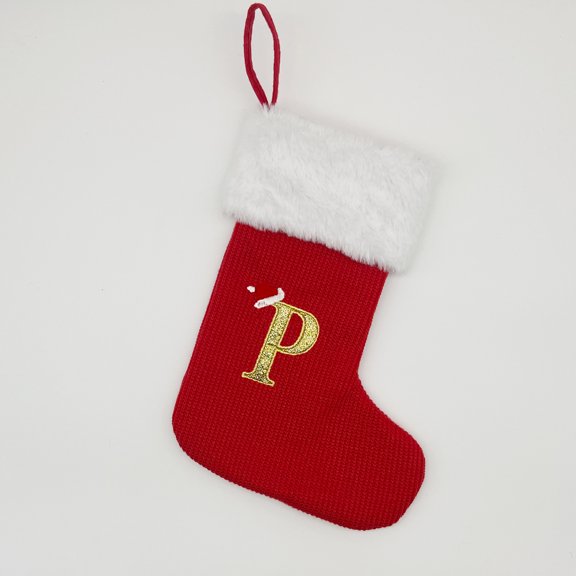 1 Pcs Christmas Letter Stocking Knitted Xmas Stockings 11.8 Inch Rustic Socks Fireplace Hanging Vintage Stockings for Family Christmas Decorations(RedP)
