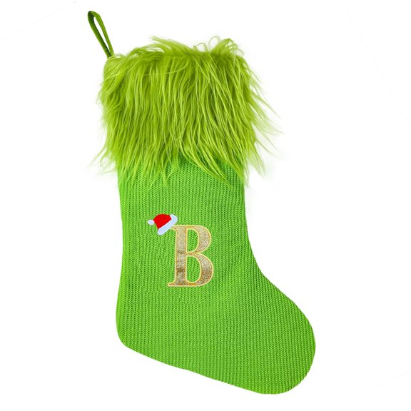 1 Pcs Christmas Letter Stocking Knitted Xmas Stockings 18 Inch Rustic Socks Fireplace Hanging Vintage Stockings for Family Christmas Decorations(GreenB)