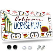 1 Pcs Christmas Penguins Design License Plate Frame,License Plate Cover for Car Decorative Parts,Aluminum License Plate Bracket Holder Rust-Proof for US Standard Car