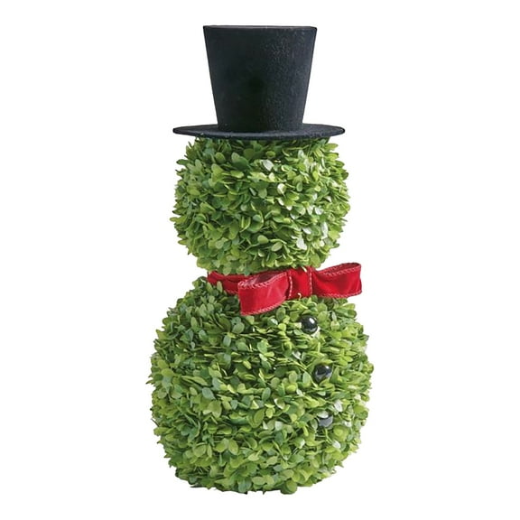 1 Pcs Christmas Snowman Topiary, Artificial Snowman Shaped Topiary Tree with Red Bow Santa Hat, Christmas Snowman Topiary Trees for Home Front Porch Door Decor Outside Garden 12"