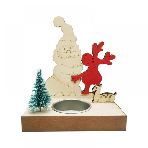 1 Pcs Christmas Style Candlesticks Wood Candle Holders Desktop Decor for Banquet Celebration Favors Desktop Window Decoration