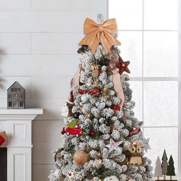 Sahpxhe 1 Pcs Christmas Tree Decoration Christmas Pearl Cottons Bow Pendants for Christmas Decorations Party Decoration 7.87x6.69 Inch Orange