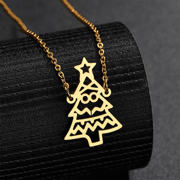 1 Pcs Christmas Tree Pendant Necklace for Women Adjustable Link Chain Necklace Thanksgiving Xmas Party Jewelry Gift