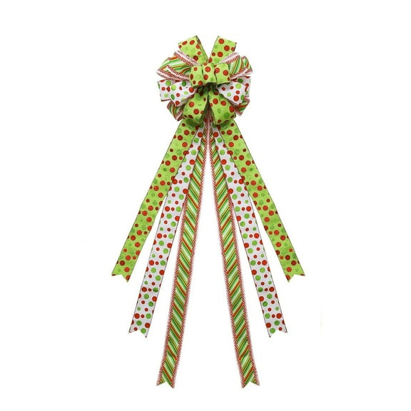 1 Pcs Christmas Tree Topper Large Bow Red And Green Polka Dot Ornament, Decorative Gift Bow Home Decoration For Holiday Party Indoor Outdoor