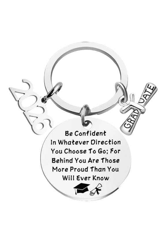 1 Pcs Class of 2026 Graduation Gift Keychain for Seniors – Inspirational Key Chain Present for High School, College, and University Graduates – Graduation Party Supplies & Gifts, Silver, 3.94 Inch