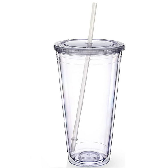 1 Pcs Clear Acrylic Tumblers with Lids and Straw,20 oz Double Wall Plastic Travel Tumblers,Plastic Insulated Smoothie Cup Reusable Coffee Tumbler Large Iced Water Mug for Parties Supplies