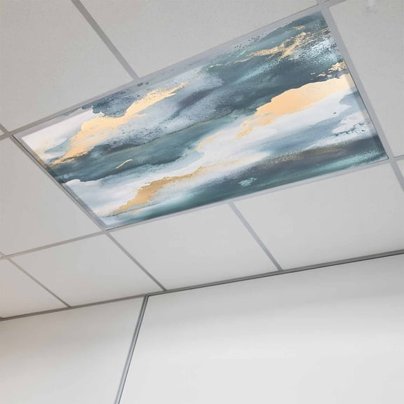 1 Pcs Cloud Effect Fluorescent Light Covers Modern Golden Green Marble Texture Magnetic Light Covers for Ceiling Lights 4 x 2 ft Drop Ceiling Lights Cover Shade for Office, Home, Hospital