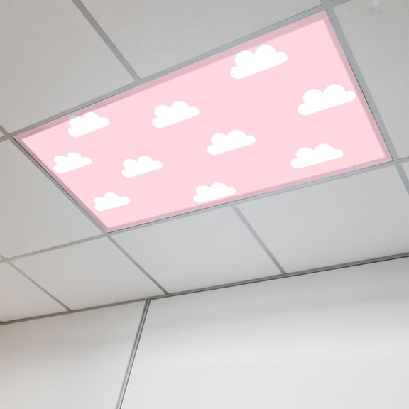 1 Pcs Clouds Fluorescent Light Covers Sky Cartoon Pink Magnetic Light Covers for Ceiling Lights 4 x 2 ft Drop Ceiling Lights Cover Shade for Office, Home, Hospital