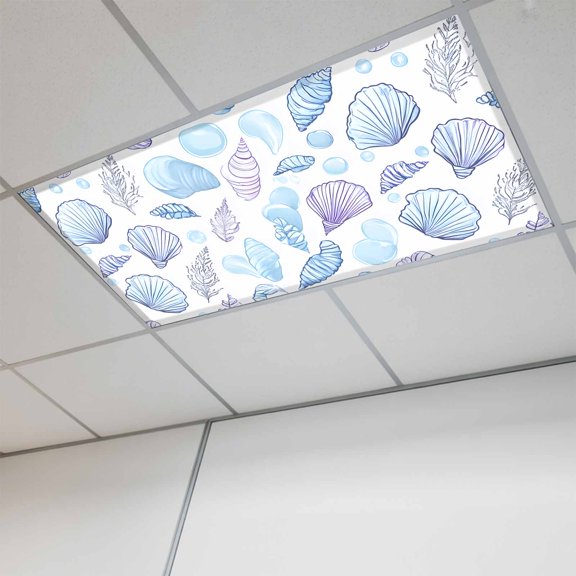 1 Pcs Coastal Ocean Fluorescent Light Covers Blue Purple Shell Conch Magnetic Light Covers for Ceiling Lights 4 x 2 ft Drop Ceiling Lights Cover Shade for Office, Home, Hospital