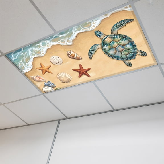 1 Pcs Coastal Sea ​​turtle Fluorescent Light Covers Beach Starfish Shell Conch Nautical Ocean Magnetic Light Covers for Ceiling Lights 4 x 2 ft Drop Ceiling Lights Cover Shade for Office, Home,