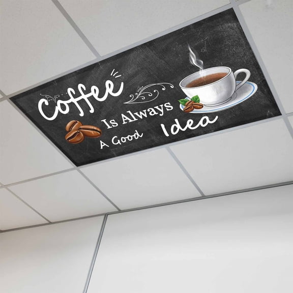 1 Pcs Coffee Beans Fluorescent Light Covers Coffee Cup Letterings Art Print Magnetic Light Covers for Ceiling Lights 4 x 2 ft Drop Ceiling Lights Cover Shade for Office, Home, Hospital