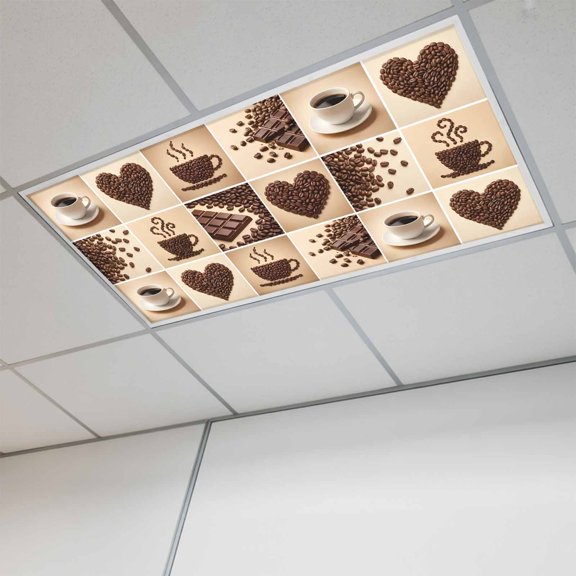 1 Pcs Coffee Beans Fluorescent Light Covers Country Heart Coffee Bean Chocolate Patchwork Brown Magnetic Light Covers for Ceiling Lights 4 x 2 ft Drop Ceiling Lights Cover Shade for Office, Home,