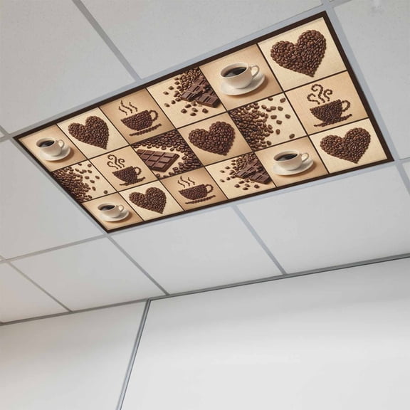 1 Pcs Coffee Beans Fluorescent Light Covers Country Heart Coffee Bean Chocolate Patchwork Magnetic Light Covers for Ceiling Lights 4 x 2 ft Drop Ceiling Lights Cover Shade for Office, Home, Hospital